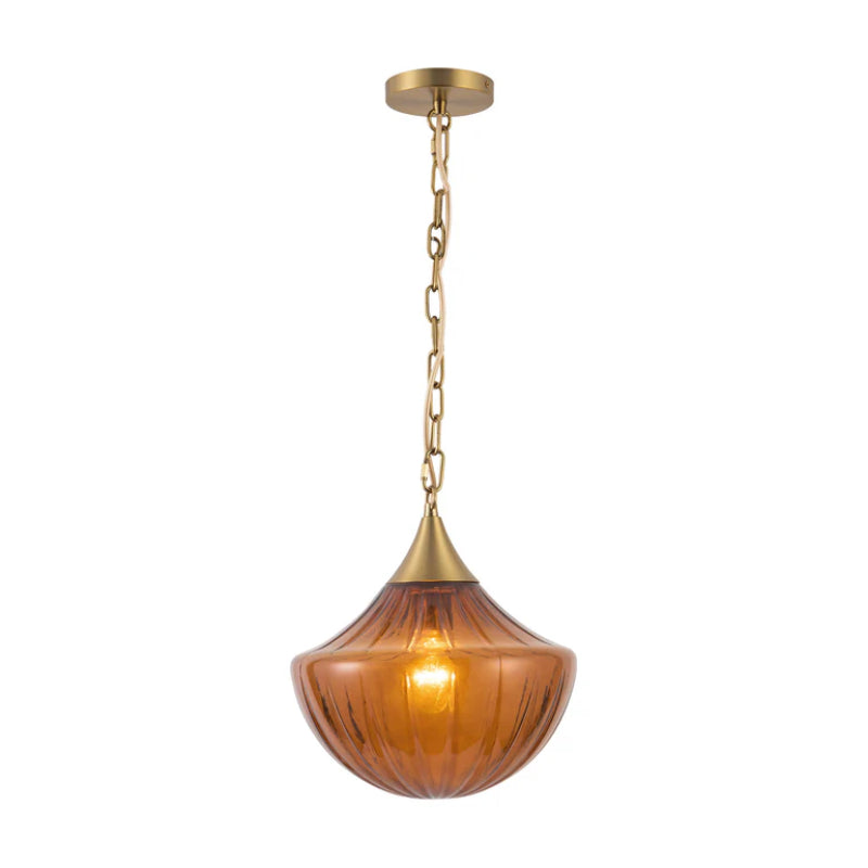 Alora Mood PD651012 Farrah 1-lt 12" Pendant - Brushed Gold/Amber Ribbed