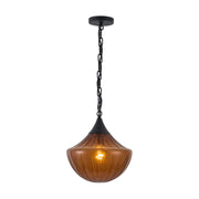 Alora Mood PD651012 Farrah 1-lt 12" Pendant - Matte Black/Amber Ribbed