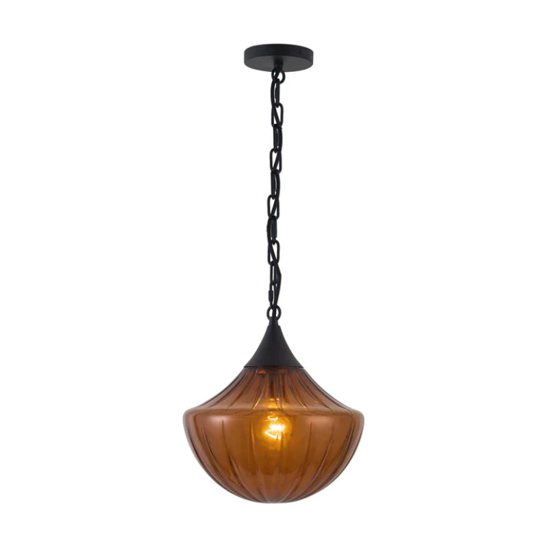 Alora Mood PD651012 Farrah 1-lt 12" Pendant - Matte Black/Amber Ribbed