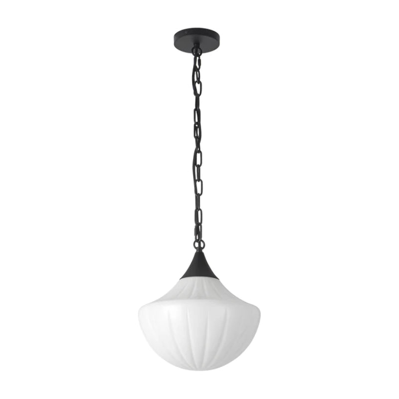 Alora Mood PD651012 Farrah 1-lt 12" Pendant - Matte Black/Glossy Ribbed Opal