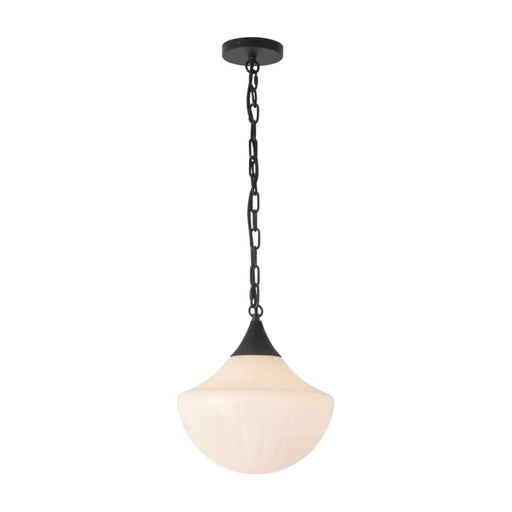 Alora Mood PD651012 Farrah 1-lt 12" Pendant - Matte Black/Glossy Ribbed Opal