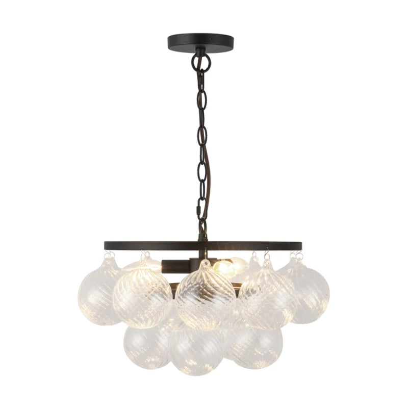Alora Mood CH654318 Faye 3-lt 18" Chandelier - Matte Black/Clear Ribbed Glass