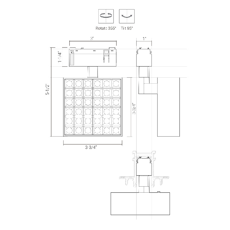Elite FG-T7-3 Groove 48V Square Track Light