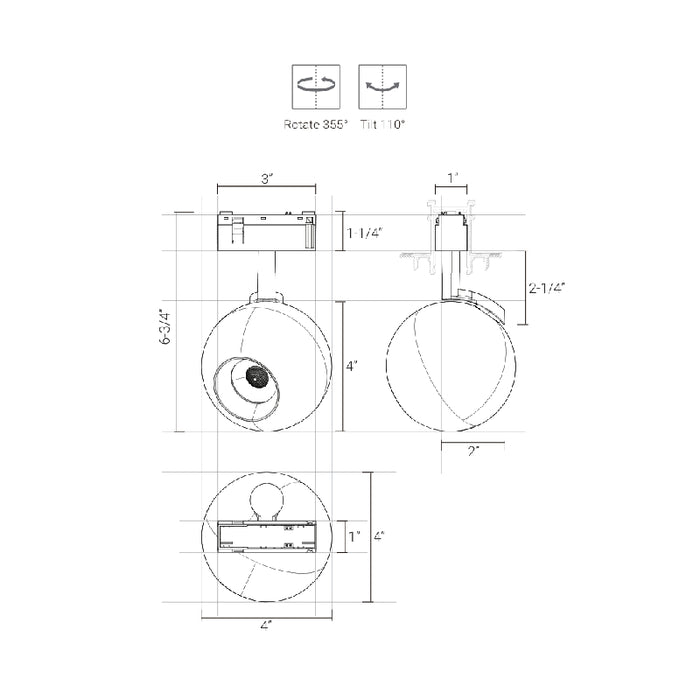 Elite FG-T8-1 Groove 48V Globe Track Light