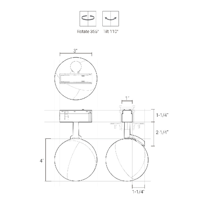 Elite FG-T9-1 Groove 48V Globe Track Light