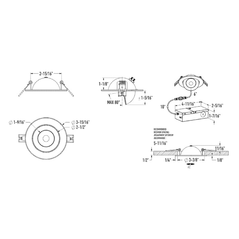 Dals FGM3-CDW Pivot 3" Flat Round Gimbal Recessed, 5CCT+Dim-to-Warm