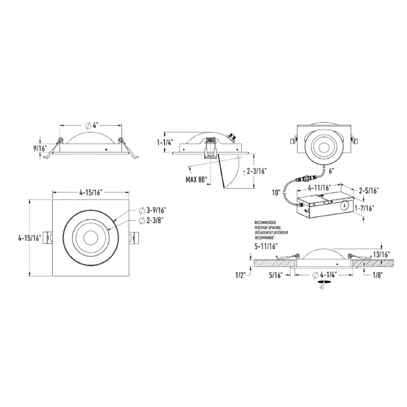 Dals FGM4SQ-CDW Pivot 4" Flat Square Gimbal Recessed, 5CCT+Dim-to-Warm