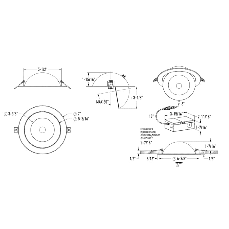 Dals FGM6-CDW Pivot 6" Flat Round Gimbal Recessed, 5CCT+Dim-to-Warm