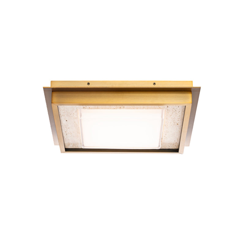 Modern Forms FM212614 Grandstand 1-lt 14" LED Flush Mount, 4CCT Selectable - Beige Travertine/Aged Brass