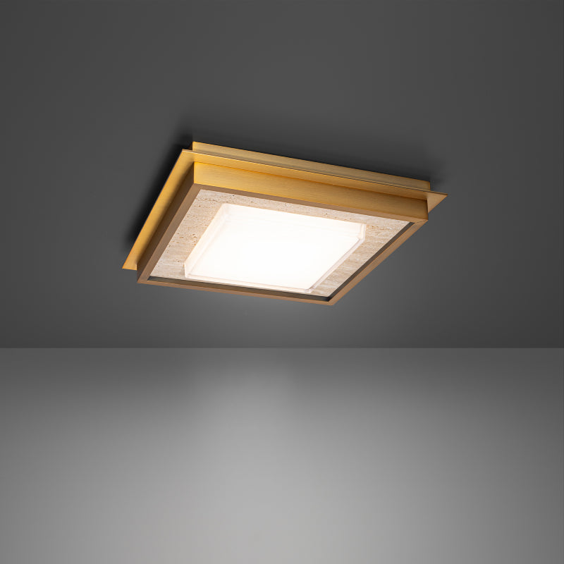 Modern Forms FM212614 Grandstand 1-lt 14" LED Flush Mount, 4CCT Selectable - Beige Travertine/Aged Brass