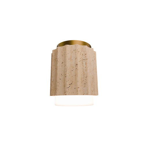 Modern Forms FM222607 Caviar 1-lt 9" Tall LED Flush Mount, 4CCT Selectable - Beige Travertine/Aged Brass