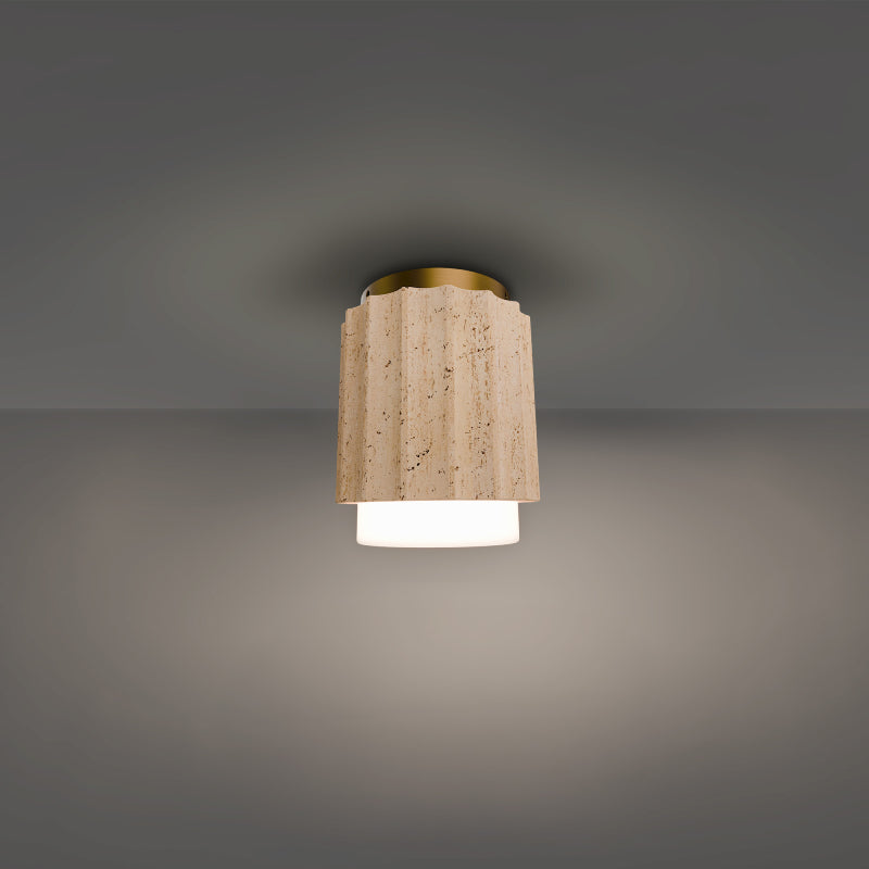 Modern Forms FM222607 Caviar 1-lt 9" Tall LED Flush Mount, 4CCT Selectable - Beige Travertine/Aged Brass