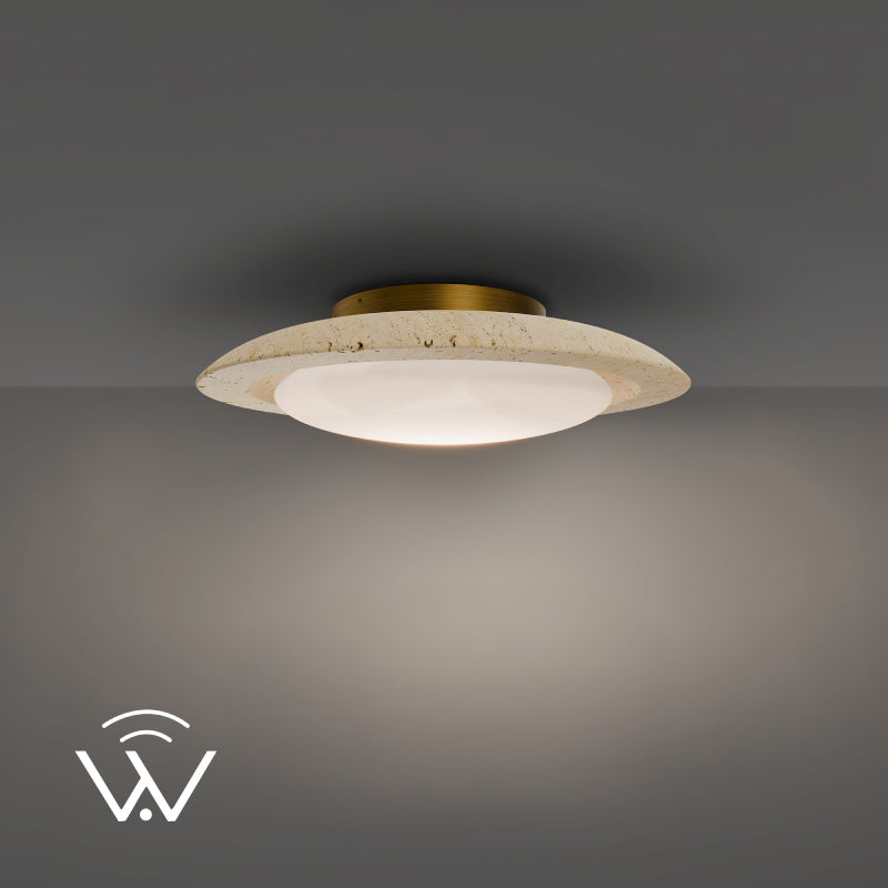 Modern Forms FM264620 Saturno 1-lt 20" LED Flush Mount - Beige Travertine/Aged Brass