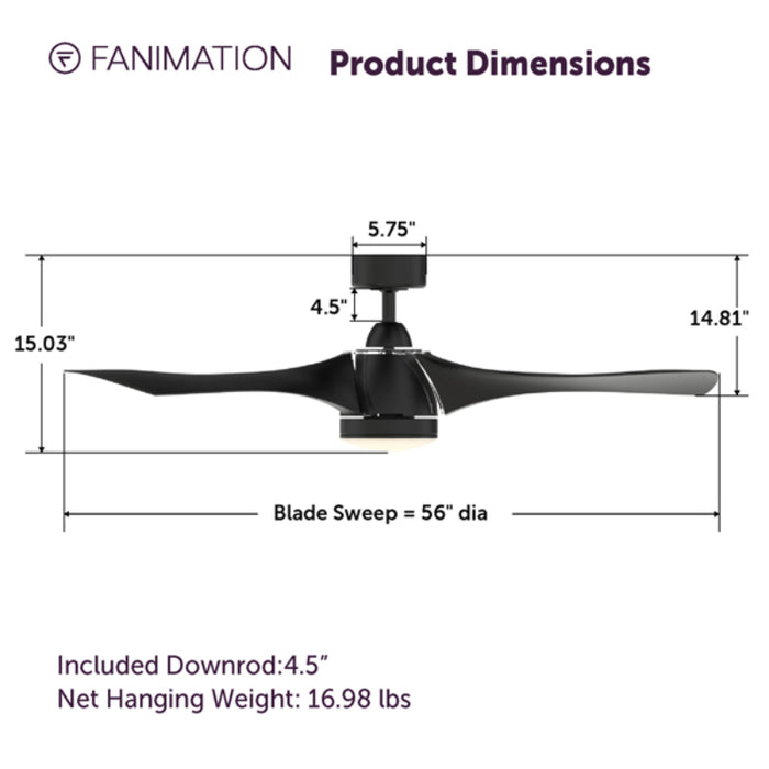 Fanimation FPD6858 Klear 56" Indoor/Outdoor Ceiling Fan with LED Light Kit