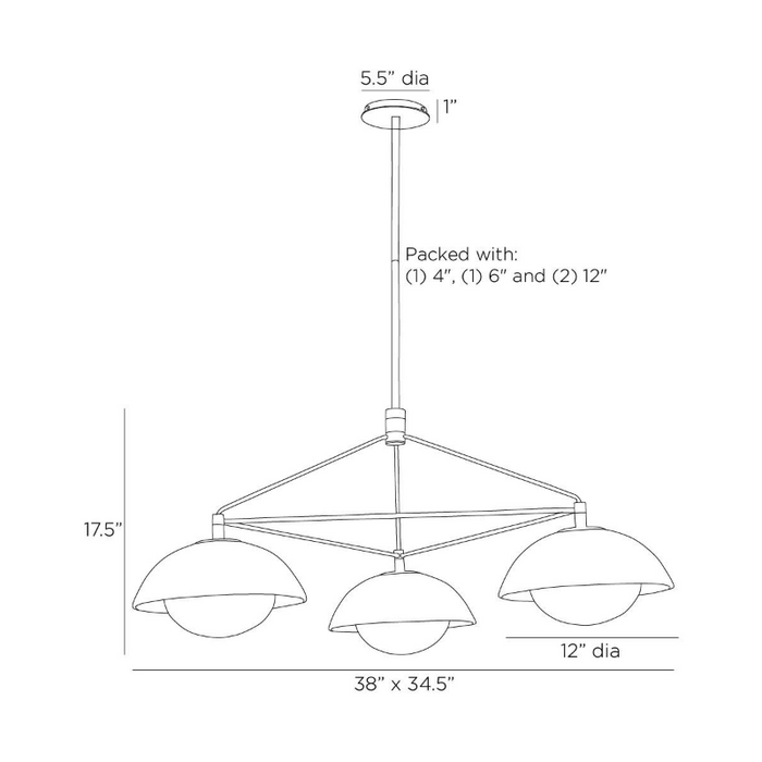 Arteriors GADMC01 Glaze 3-lt 38" Chandelier