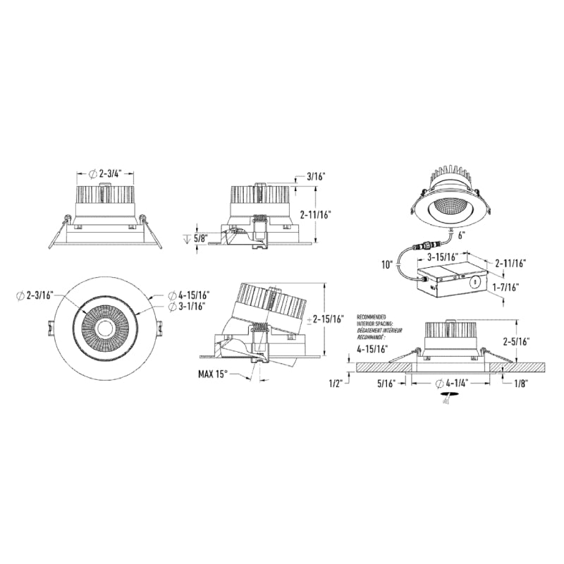 Dals GBR04-CDW Revolve 4" Round Regressed Gimbal Downlight, 5CCT+Dim-to-Warm