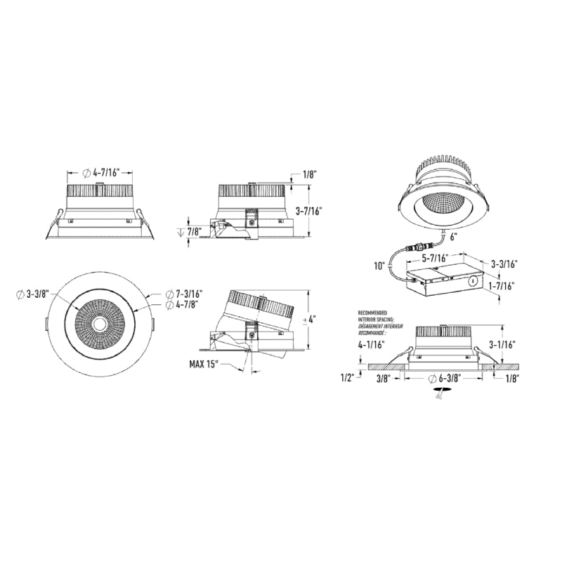 Dals GBR06-CDW Revolve 6" Round Regressed Gimbal Downlight, 5CCT+Dim-to-Warm