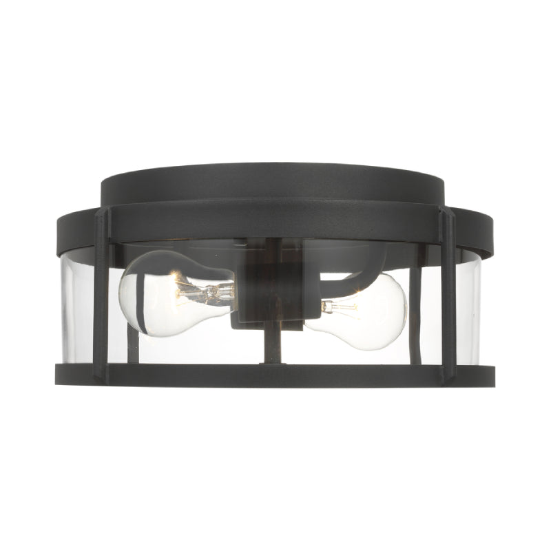Generation GLO1132C Luning 2-lt 13" Outdoor Flush Mount - Texture Black/Clear Glass