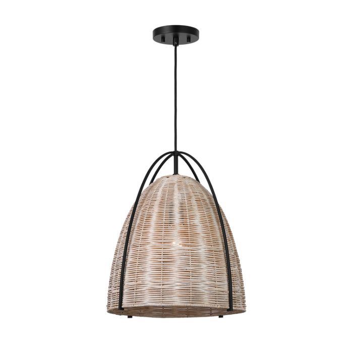 Visual Comfort GLP1071 Norman 1-lt 16" LED Large Pendant - Midnight Black with Ash Wicker