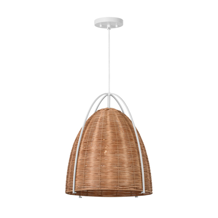 Visual Comfort GLP1071 Norman 1-lt 16" LED Large Pendant - Matte White with Blonde Rattan