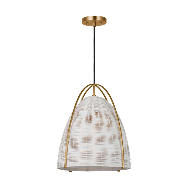 Visual Comfort GLP1071 Norman 1-lt 16" LED Large Pendant - Satin Brass with Chalk Wicker