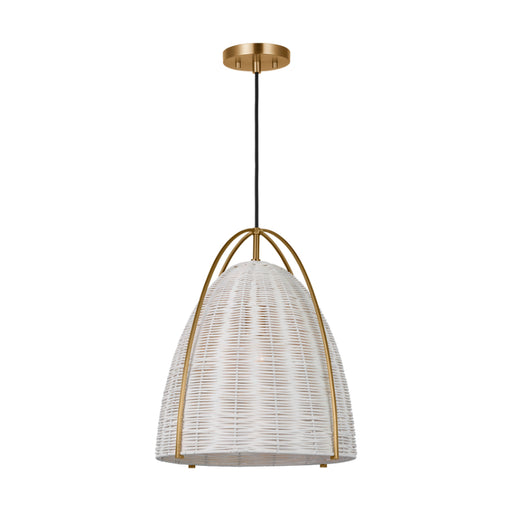 Visual Comfort GLP1071 Norman 1-lt 16" LED Large Pendant - Satin Brass with Chalk Wicker