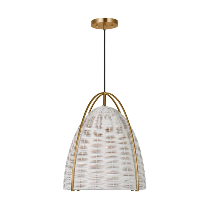 Visual Comfort GLP1071 Norman 1-lt 16" LED Large Pendant - Satin Brass with Chalk Wicker