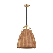 Visual Comfort GLP1081 Norman 1-lt 14" LED Medium Pendant - Satin Brass with Blonde Rattan