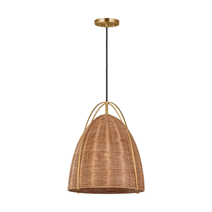 Visual Comfort GLP1081 Norman 1-lt 14" LED Medium Pendant - Satin Brass with Blonde Rattan