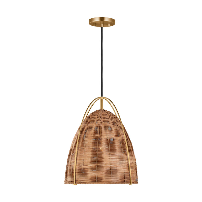 Visual Comfort GLP1081 Norman 1-lt 14" LED Medium Pendant - Satin Brass with Blonde Rattan