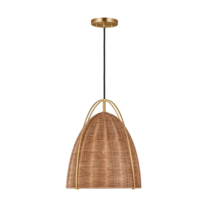 Visual Comfort GLP1081 Norman 1-lt 14" LED Medium Pendant - Satin Brass with Blonde Rattan