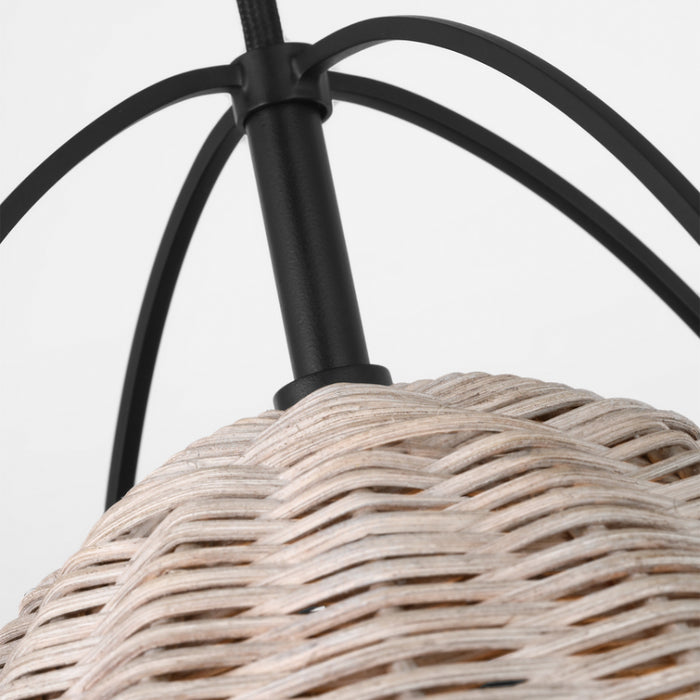 Visual Comfort GLP1081 Norman 1-lt 14" LED Medium Pendant - Midnight Black with Ash Wicker