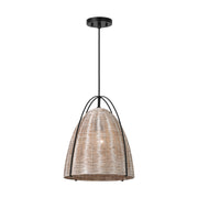 Visual Comfort GLP1081 Norman 1-lt 14" LED Medium Pendant - Midnight Black with Ash Wicker
