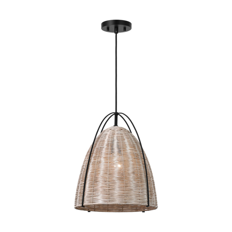 Visual Comfort GLP1081 Norman 1-lt 14" LED Medium Pendant - Midnight Black with Ash Wicker