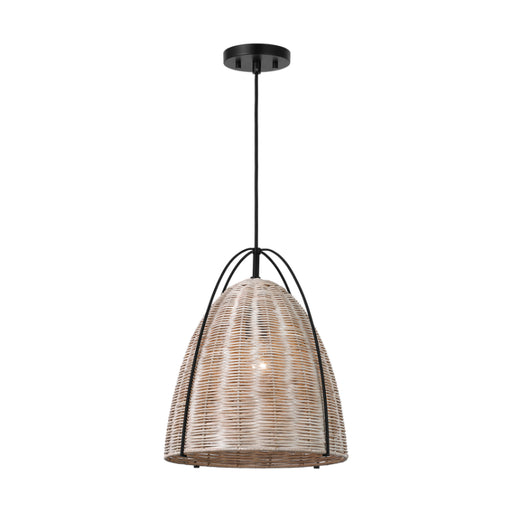 Visual Comfort GLP1081 Norman 1-lt 14" LED Medium Pendant - Midnight Black with Ash Wicker