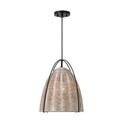 Visual Comfort GLP1081 Norman 1-lt 14" LED Medium Pendant - Midnight Black with Ash Wicker