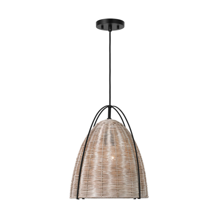 Visual Comfort GLP1081 Norman 1-lt 14" LED Medium Pendant - Midnight Black with Ash Wicker