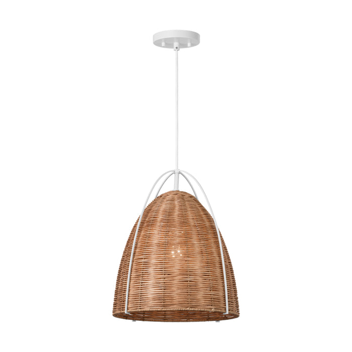 Visual Comfort GLP1081 Norman 1-lt 14" LED Medium Pendant - Matte White with Blonde Rattan