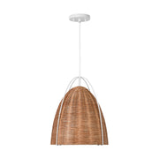 Visual Comfort GLP1081 Norman 1-lt 14" LED Medium Pendant - Matte White with Blonde Rattan