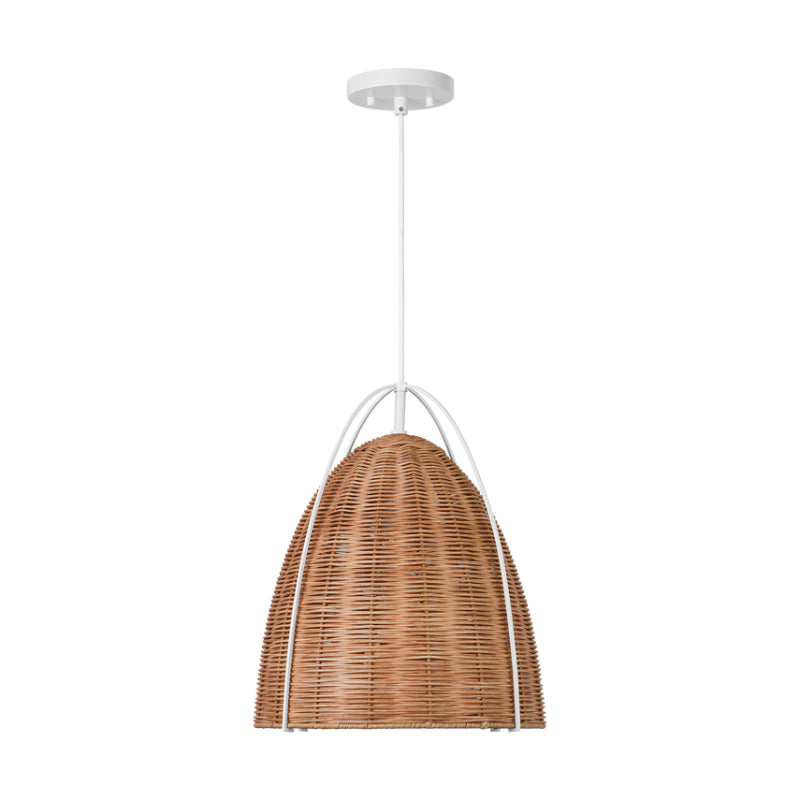 Visual Comfort GLP1081 Norman 1-lt 14" LED Medium Pendant - Matte White with Blonde Rattan