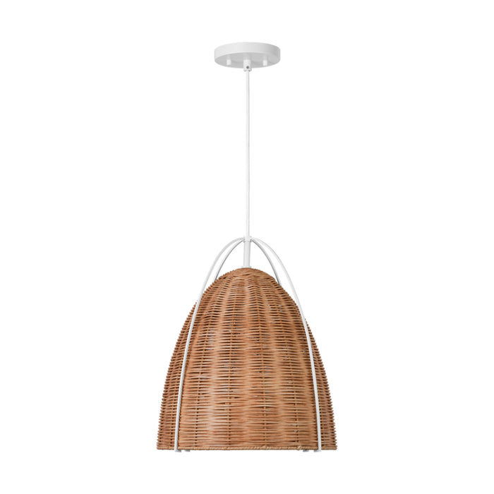 Visual Comfort GLP1081 Norman 1-lt 14" LED Medium Pendant - Matte White with Blonde Rattan