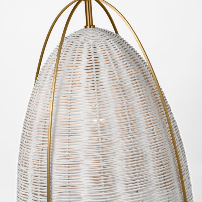 Visual Comfort GLP1081 Norman 1-lt 14" LED Medium Pendant - Satin Brass with Chalk Wicker
