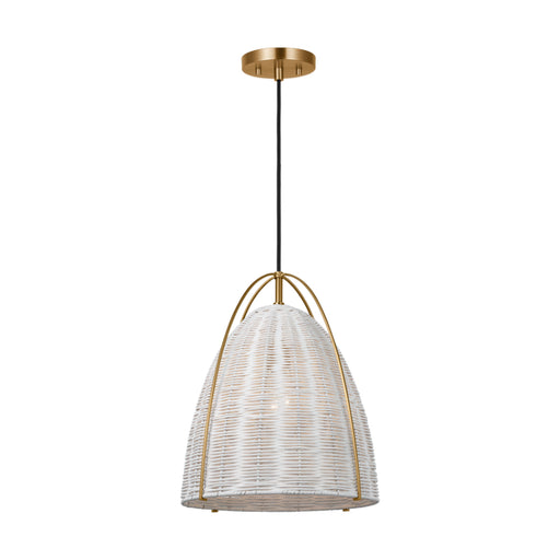 Visual Comfort GLP1081 Norman 1-lt 14" LED Medium Pendant - Satin Brass with Chalk Wicker