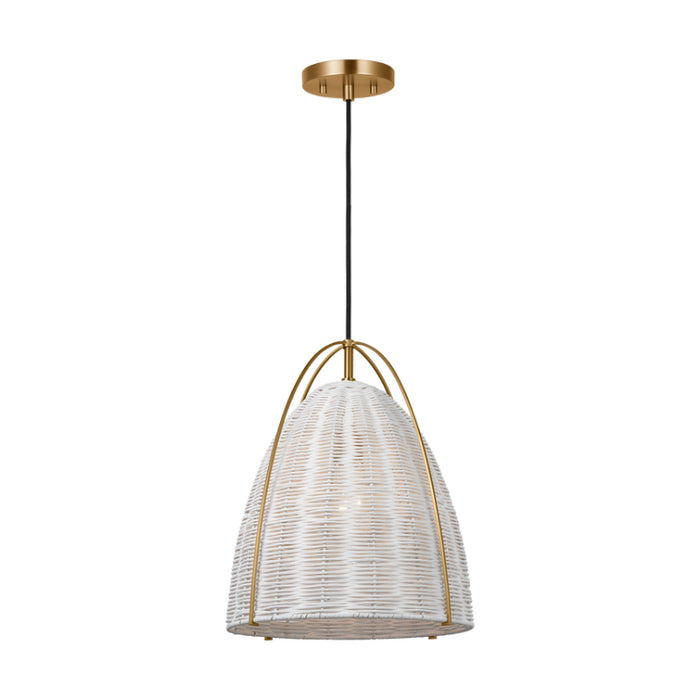 Visual Comfort GLP1081 Norman 1-lt 14" LED Medium Pendant - Satin Brass with Chalk Wicker