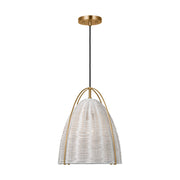Visual Comfort GLP1081 Norman 1-lt 14" LED Medium Pendant - Satin Brass with Chalk Wicker