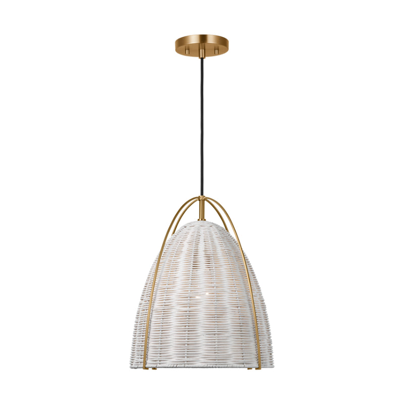 Visual Comfort GLP1081 Norman 1-lt 14" LED Medium Pendant - Satin Brass with Chalk Wicker