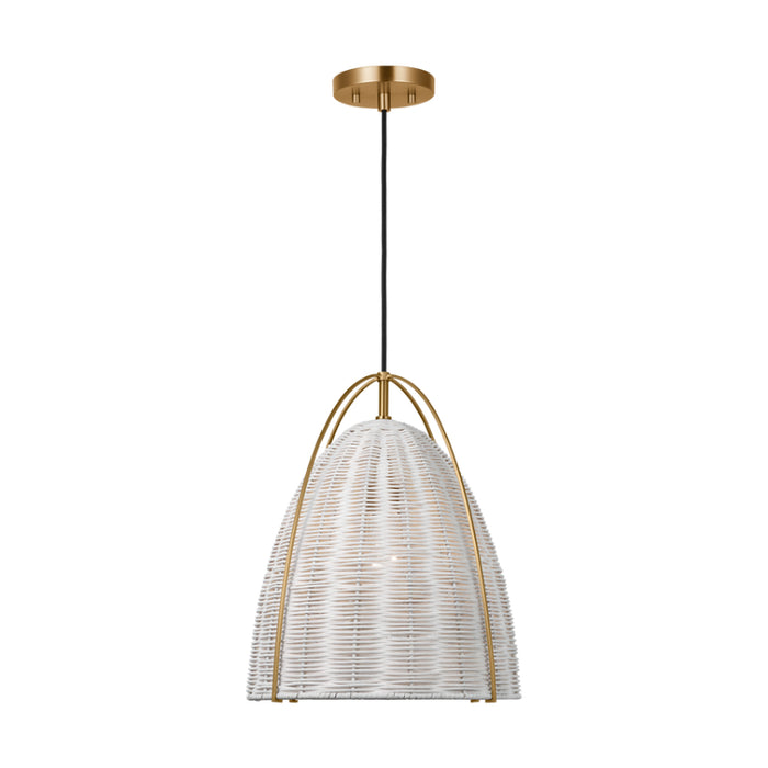 Visual Comfort GLP1081 Norman 1-lt 14" LED Medium Pendant - Satin Brass with Chalk Wicker