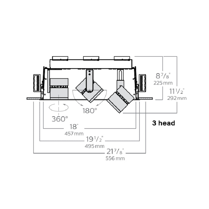 Lightolier LLAVRM01 Alcyon 3-Head LED Vertical Recessed Multiples, 1000 lm per head