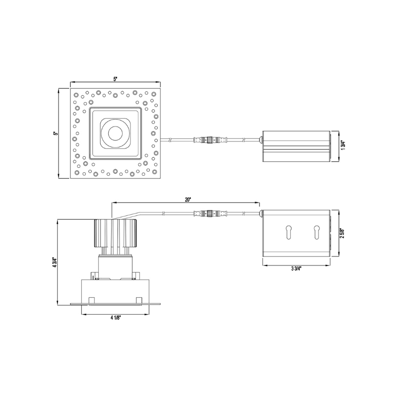 Lotus L3F-SDI 3" Tangra LED Fixed Square Deep Regressed Invisible Trim, Dim to Warm