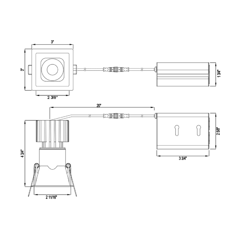 Lotus L3F-SDT 3" Tangra LED Fixed Square Deep Regressed Thin Trim, 5CCT Selectable